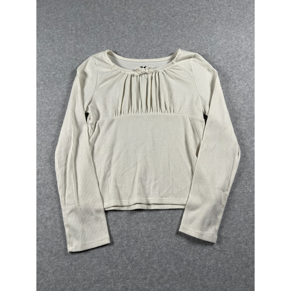 SO Ribbed Long Sleeve Babydoll Top Girls XL Cream Y2K Cozy Soft Layering